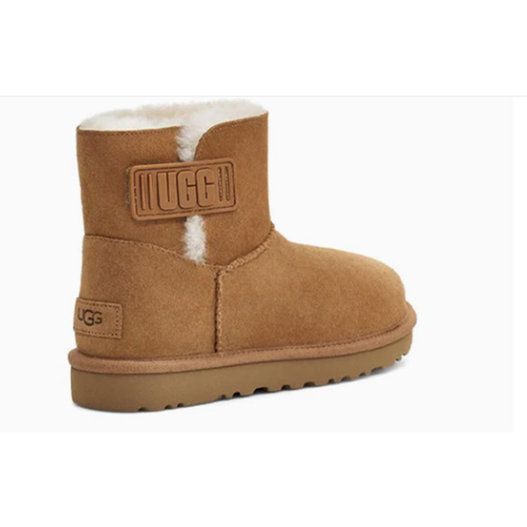 NEW UGG Mini Bailey Logo Strap Boots Chestnut Size 10 Women's Fur 1123621 - Picture 3 of 9
